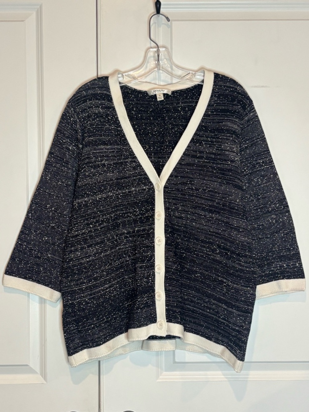 Liz Claiborne New York Black Speckled White Tipped Short Sleeve Cardigan XL